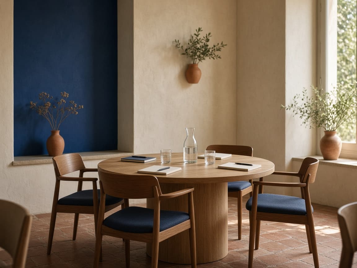Salle de réunion préparée pour un atelier en entreprise
